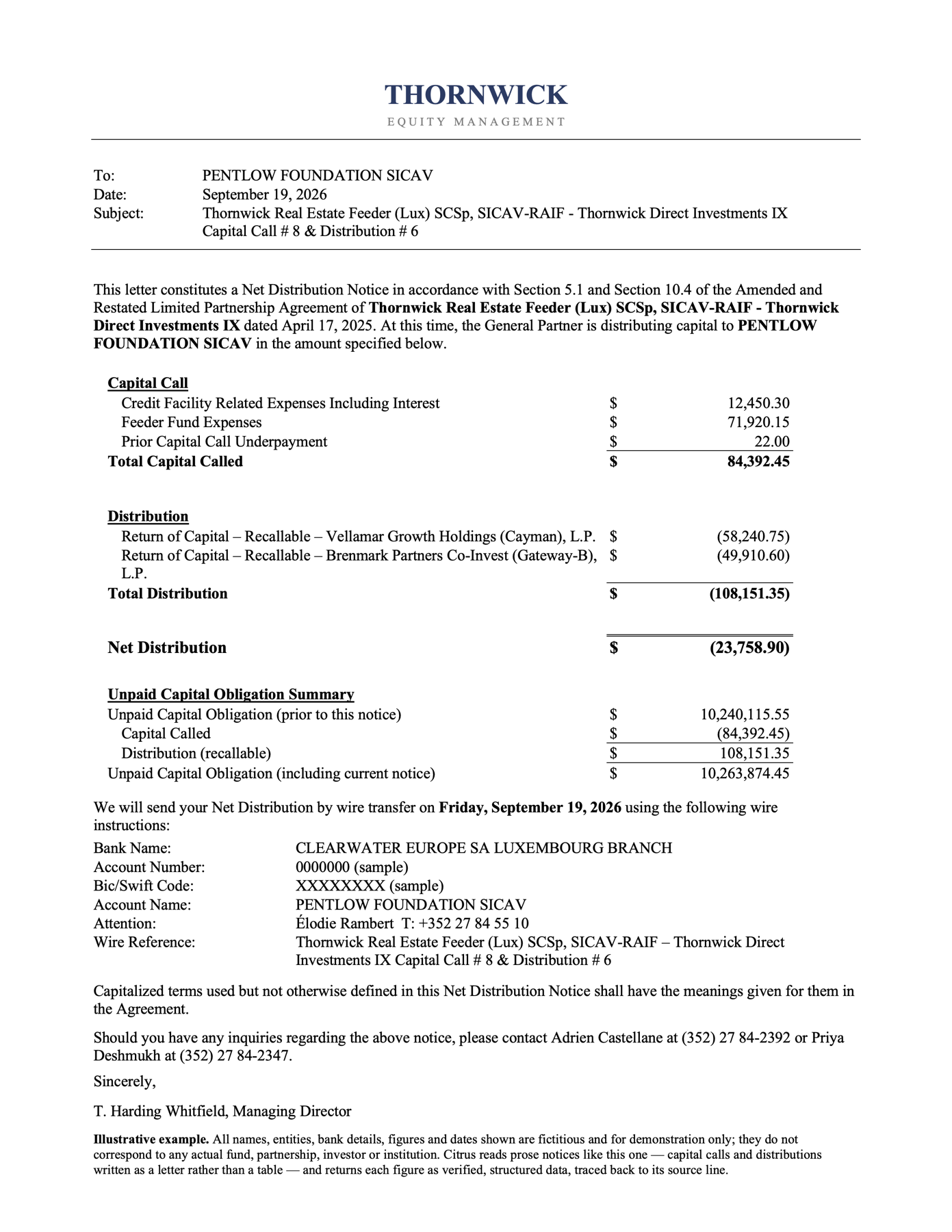 Prose capital call notice — source document from an underlying manager